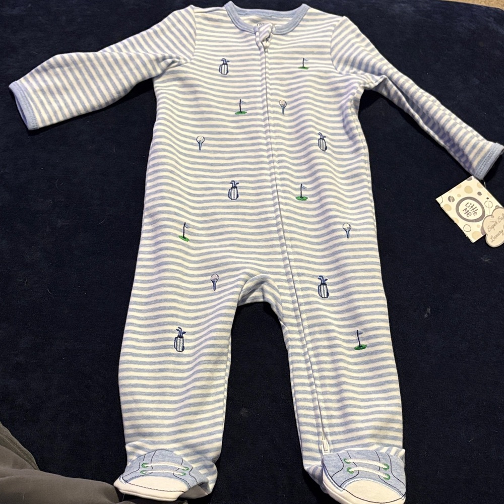 Little Me Blue and White Striped Footie